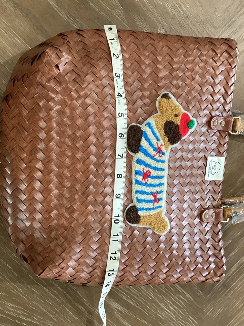 Woven Brown Tote with Dachshund Patch